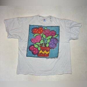 VINTAGE Bloomin Hearts Art Juli 1993 Graphic T-shirt Men XL White USA 90s
